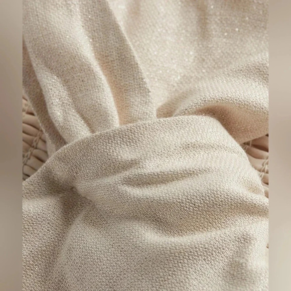 Express Sparkle Beige Linen Blend Tie Front Bandeau Top - Picture 4 of 8